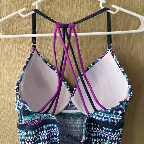 FREE COUNTRY WOMEN'S TANKINI  SWIM suit TOP M strappy back Blue Purple - Picture 3 of 9